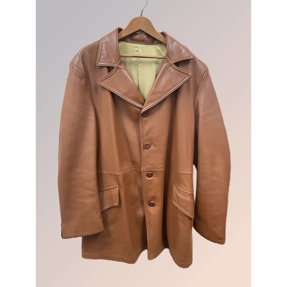 Men Custom Made Vintage Genuine Leather Deerskin Collar Coat